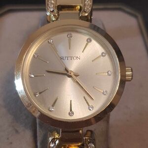 SUTTON PS/1003GP Goldtone/Rhinestone Stainless Steel Women's Cuff Watch
